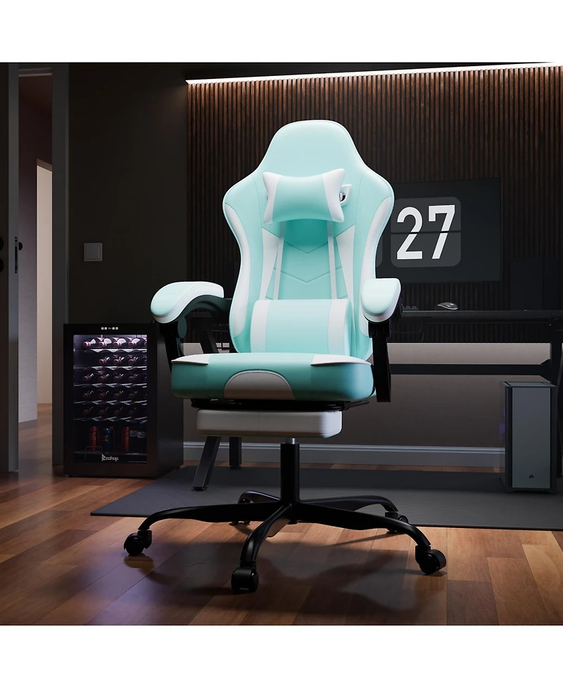 Streamdale Furniture Gaming Chair Ergonomic Footrest Massage Green