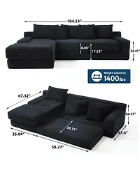 Streamdale Furniture L-Shaped Corduroy Sectional Sofa Bed - Black