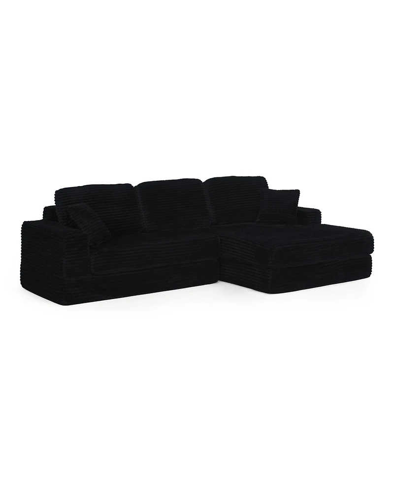 Streamdale Furniture L-Shape Corduroy Sectional Sofa Bed - Black