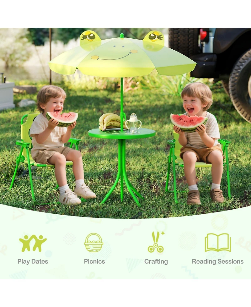Gymax Toddler Picnic Table & Chair Set w/ 2 Folding Chairs & Height Adjustable Umbrella