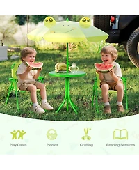 Gymax Toddler Picnic Table & Chair Set w/ 2 Folding Chairs & Height Adjustable Umbrella