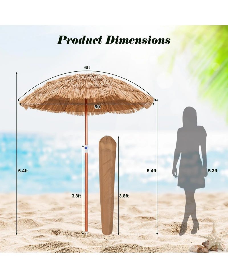 Mecale 6 Feet Thatched Patio Umbrella with Tilt Design and Carrying Bag