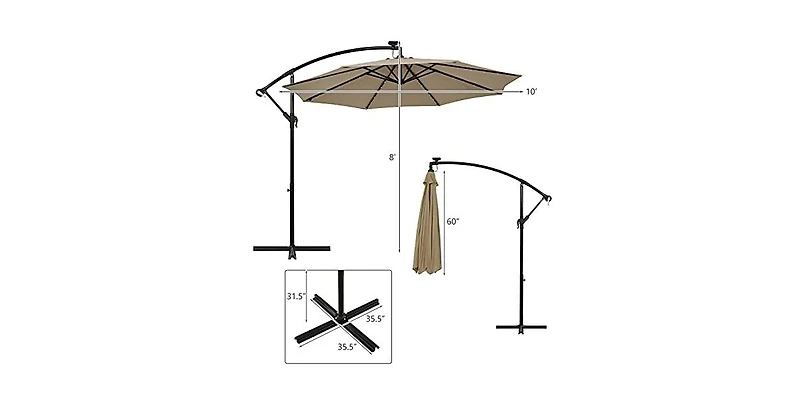 Mecale 10 Feet 360° Rotation Solar Powered Led Patio Offset Umbrella without Weight Base