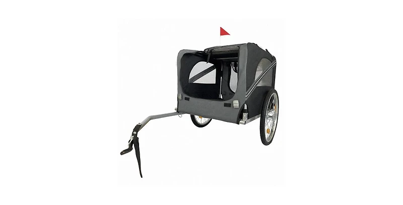 Aostirmotor Folding Pet Trailer Car for Bicycle, Folding Pet Carrier with Wheels, Safety Flag, Easy to Connect & Store, Black+ Gray