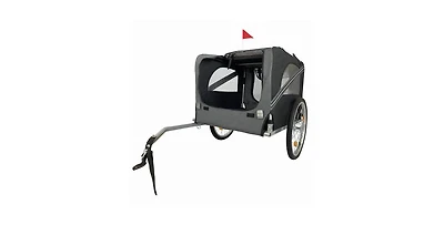 Aostirmotor Folding Pet Trailer Car for Bicycle, Folding Pet Carrier with Wheels, Safety Flag, Easy to Connect & Store, Black+ Gray