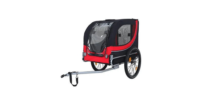 Aostirmotor Large Folding Bike Trailer for Dogs – 120LB Capacity, All-Terrain Pet Carrier, Black+Red
