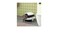 Aostirmotor Cat Litter Box with Lid, Large Two-Way Entrance Kitty Litter Box, Foldable, White and Black