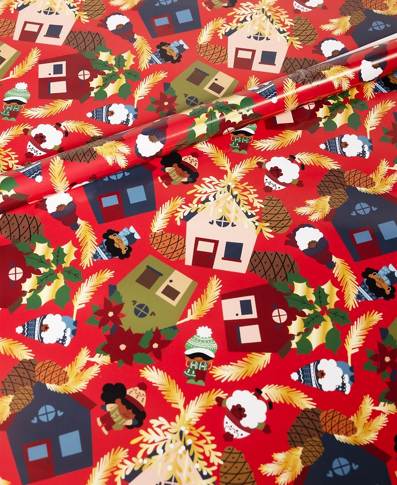 Black Paper Party Gnomie Houses Gift Wrap