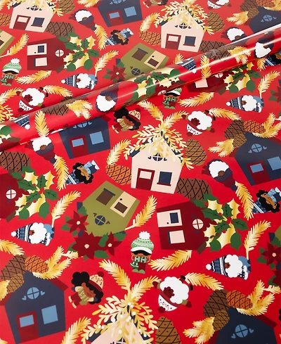Black Paper Party Gnomie Houses Gift Wrap