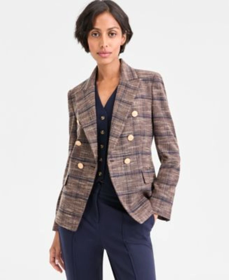 Tahari Asl Womens Plaid Blazer Bi Stretch Crepe Vest