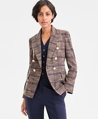 Tahari Asl Womens Plaid Blazer Bi Stretch Crepe Vest