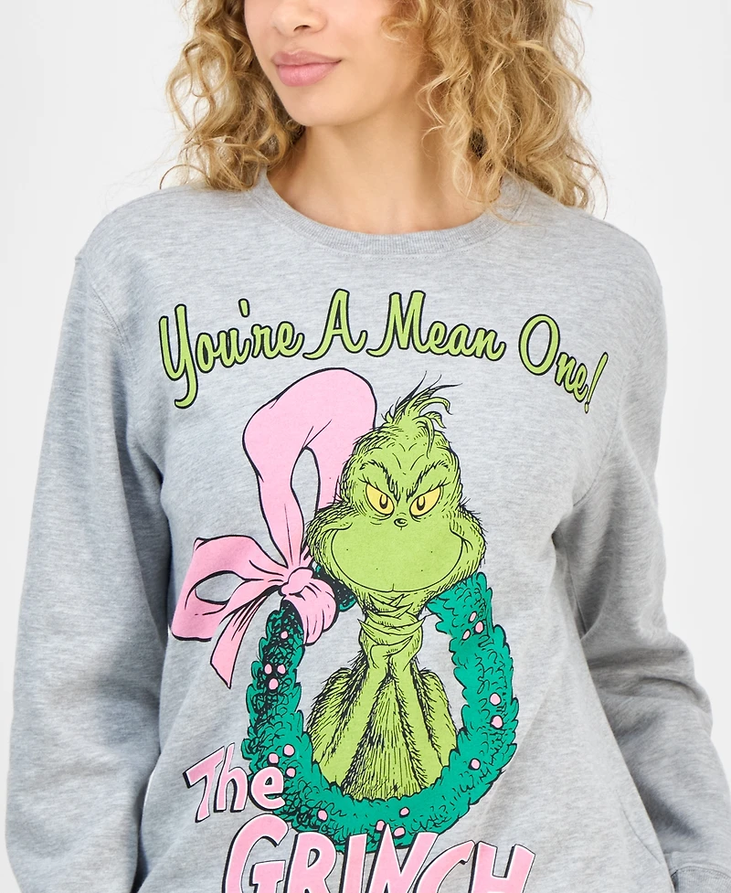 Love Tribe Juniors' The Grinch Wreath Crewneck Sweatshirt