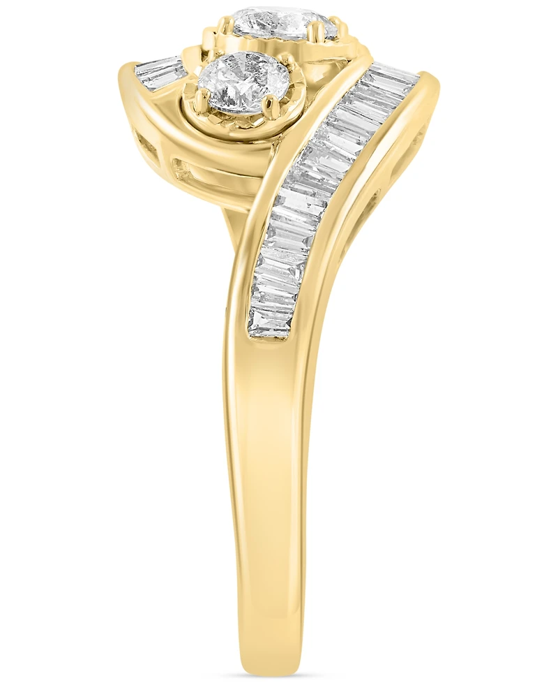 Effy Diamond Round & Baguette Triple Stone Swirl Ring (1 ct. t.w.) in 14k Gold