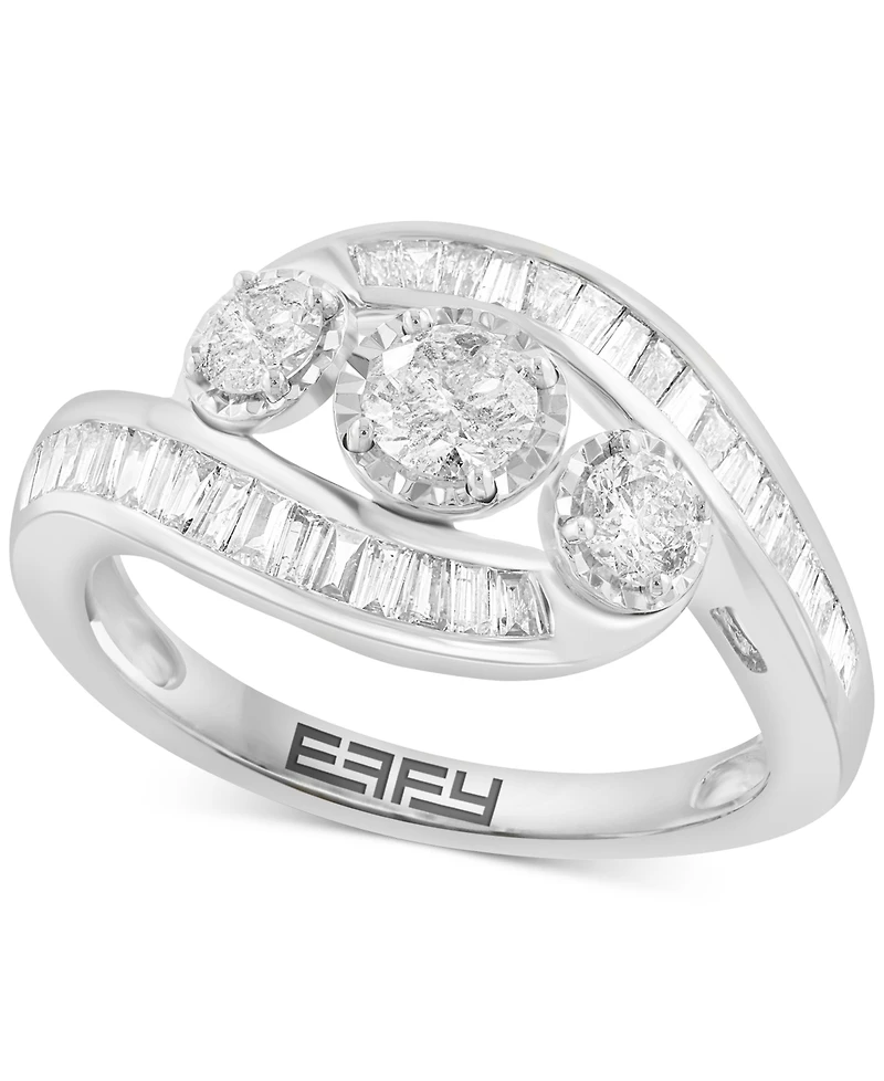 Effy Diamond Round & Baguette Triple Stone Swirl Ring (1 ct. t.w.) in 14k White Gold