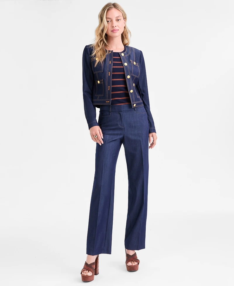 Tahari Asl Women's Cropped Button-Front Denim Jacket