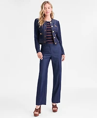 Tahari Asl Women's Cropped Button-Front Denim Jacket