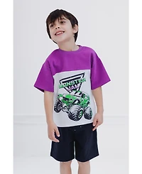 Monster Jam Toddler Boys Grave Digger Ottoman Ribbed T-Shirt and French Terry Shorts Outfit Set