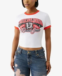 True Religion Women's Crystal Contrast Ringer Crew Neck T-Shirt