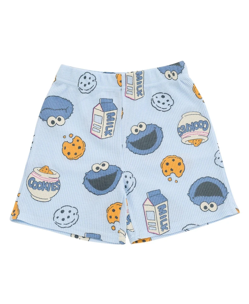 Sesame Street Baby Boys' Cookie Monster Waffle-Knit T-Shirt and Shorts, 2-Piece Set