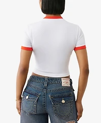 True Religion Women's Crystal Contrast Ringer Crew Neck T-Shirt