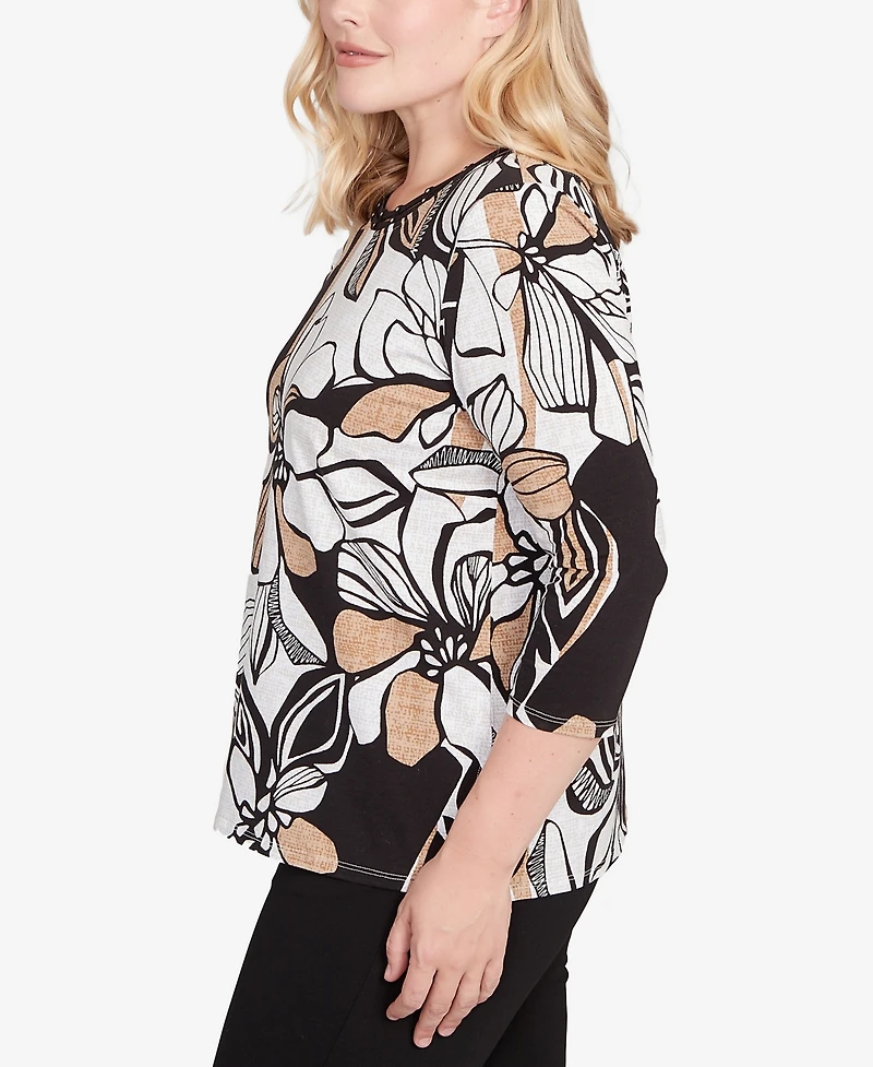 Alfred Dunner Petite Leaf Floral Top