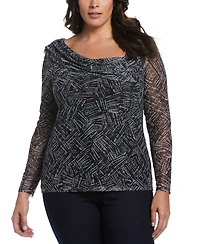 Ella Rafaella Plus Printed Asymmetrical Mesh Top