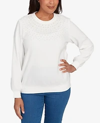 Alfred Dunner Petite Embellished Neckline Anti-Pill Top