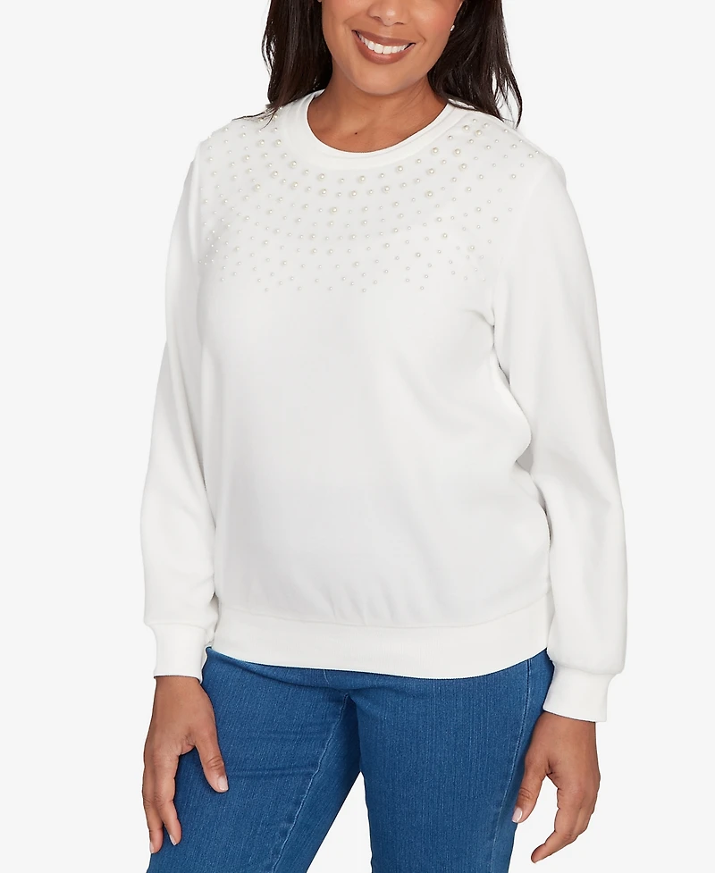 Alfred Dunner Petite Embellished Neckline Anti-Pill Top