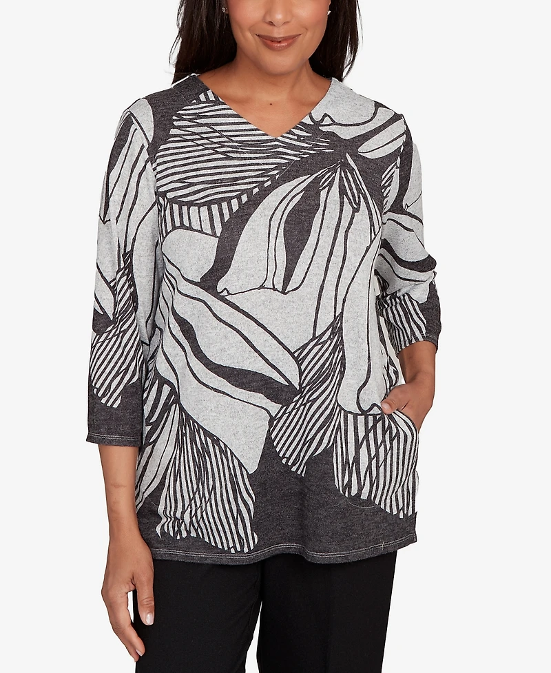 Alfred Dunner Petite Abstract Floral Stripe Top