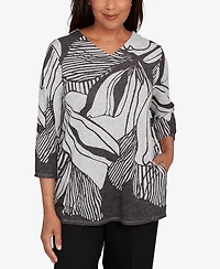 Alfred Dunner Petite Abstract Floral Stripe Top