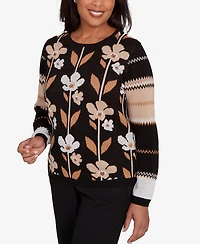 Alfred Dunner Petite Zig Zag Floral Sweater