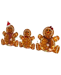 Glitzhome Lighted Fabric Christmas 2D Gingerbread Family Outdoor Decor, Set of 3