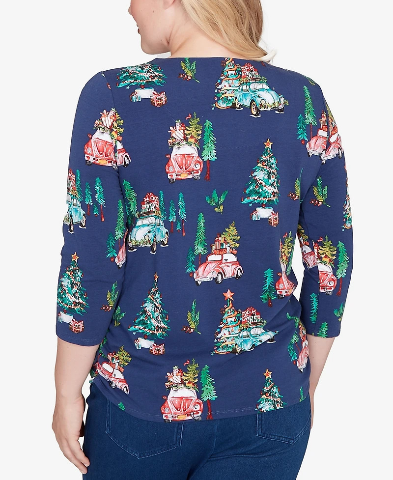Alfred Dunner Petite Christmas Tree Beaded Top