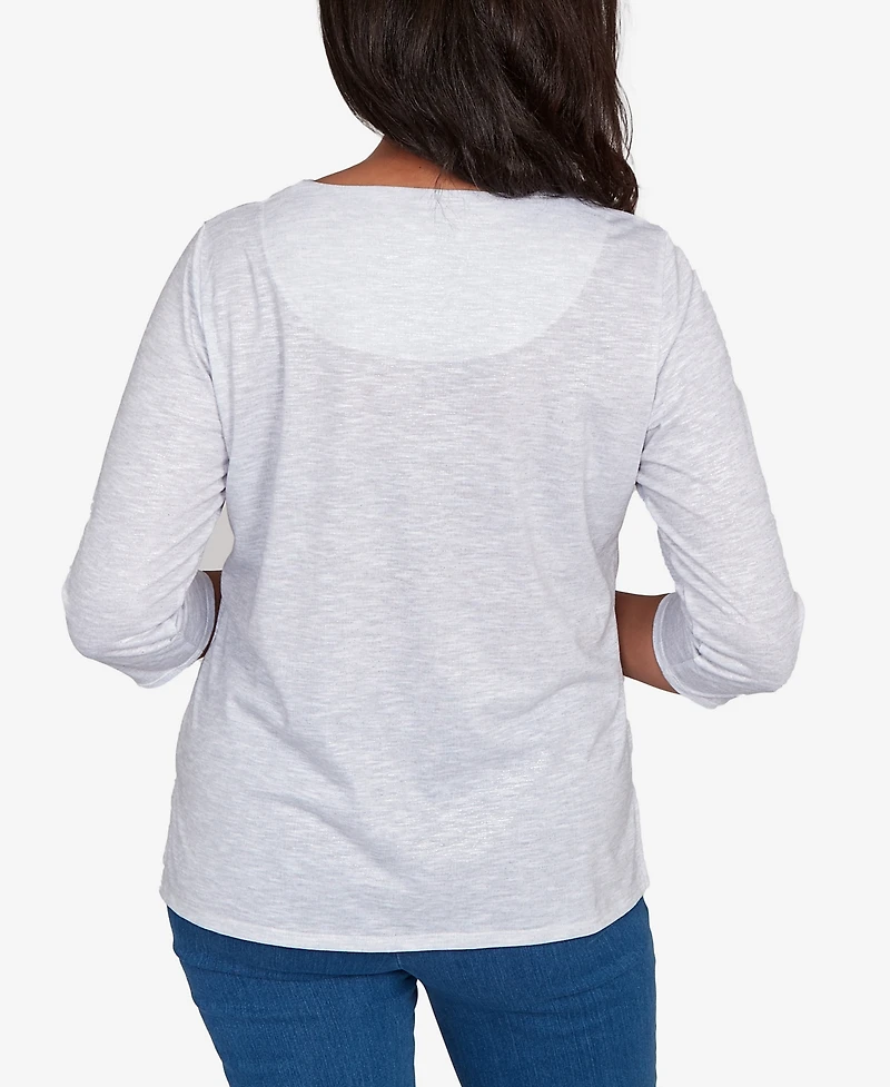 Alfred Dunner Petite Santa And Tree Print Top