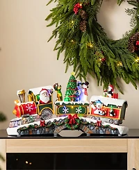 Glitzhome 20" Lighted Resin Christmas Santa Train Village