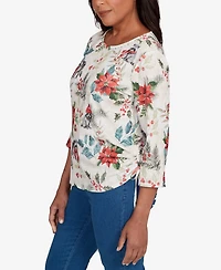 Alfred Dunner Petite Classic Holiday Poinsettias Top