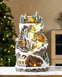 Glitzhome 15.5" Lighted Resin Christmas Skiing Mountain Village