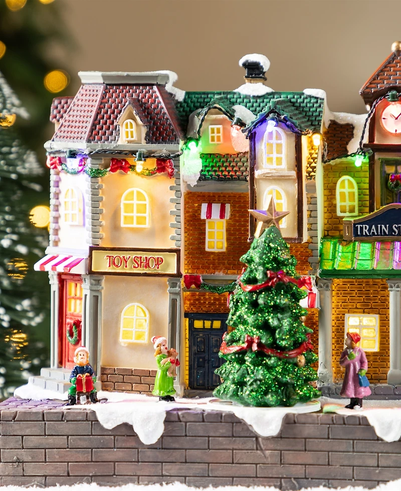 Glitzhome 13.75" Lighted Resin Christmas Train Station Village