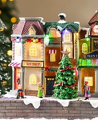 Glitzhome 13.75" Lighted Resin Christmas Train Station Village