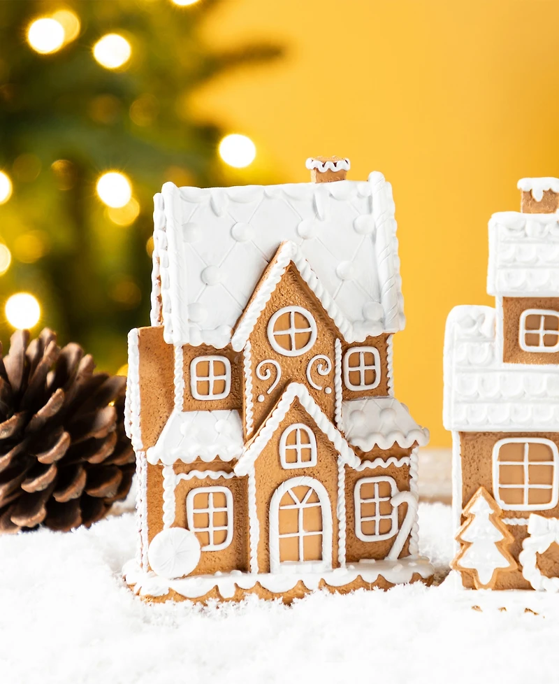 Glitzhome Resin Christmas Gingerbread House Figurine, Set of 3