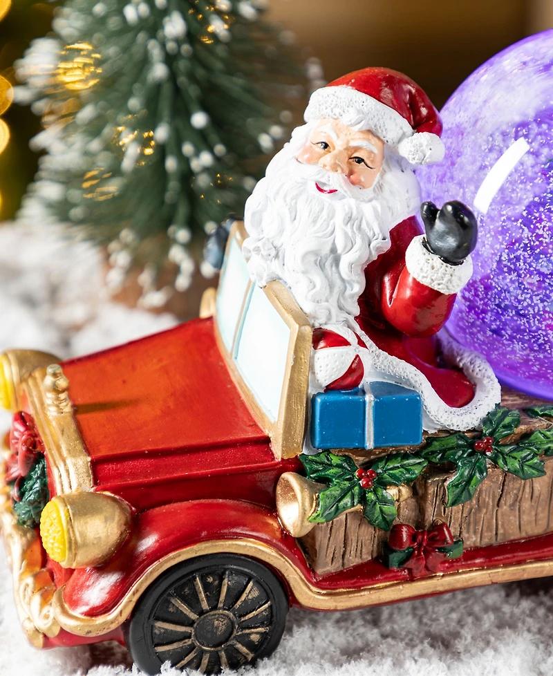 Glitzhome 100mm Lighted Resin Christmas Musical Snowflakes Santa Car Water Globe