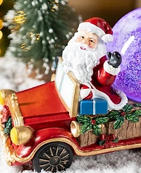 Glitzhome 100mm Lighted Resin Christmas Musical Snowflakes Santa Car Water Globe