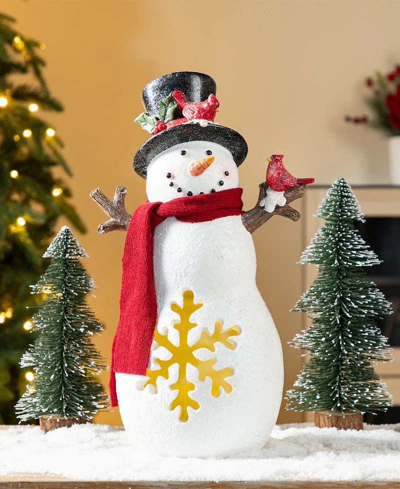Glitzhome 15" Lighted Resin Christmas Snowman Figurine