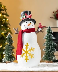 Glitzhome 15" Lighted Resin Christmas Snowman Figurine