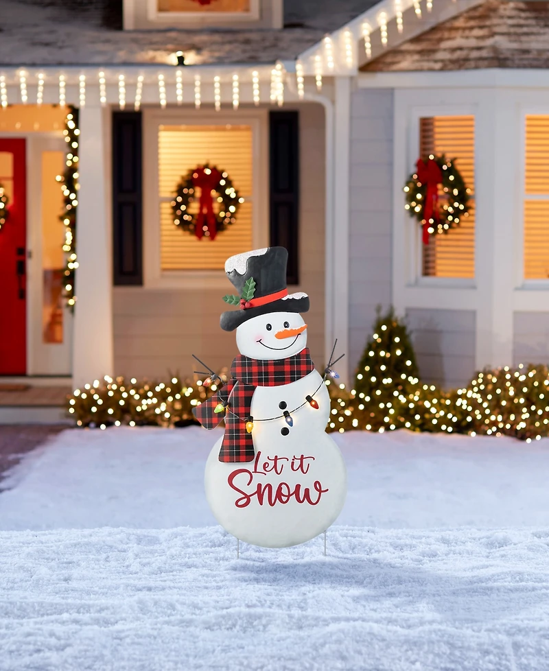 Glitzhome 36" Lighted Metal Christmas Let It Snow Snowman Yard Stake