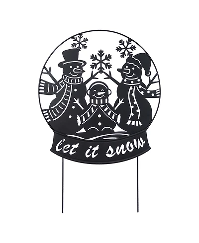 Glitzhome 30" Metal Christmas Silhouette Snowman Family Yard Stake or Wall Decor