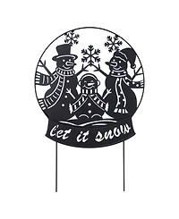 Glitzhome 30" Metal Christmas Silhouette Snowman Family Yard Stake or Wall Decor