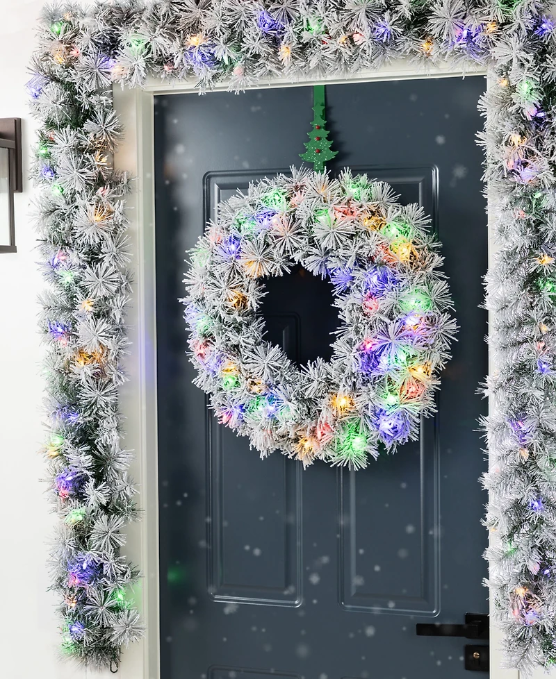 Glitzhome 6 ft Pre-Lit Snow Flocked Pine Christmas Garlands, Set of 2
