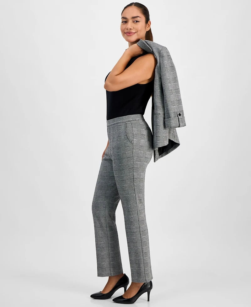 Ak Anne Klein Petite Glen Plaid Straight-Leg Pants