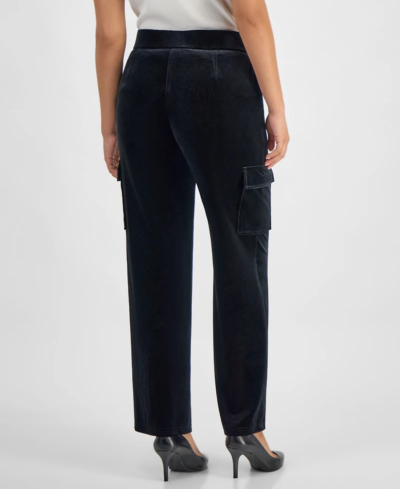 Ak Anne Klein Petite Velour Pull-On Cargo Pants